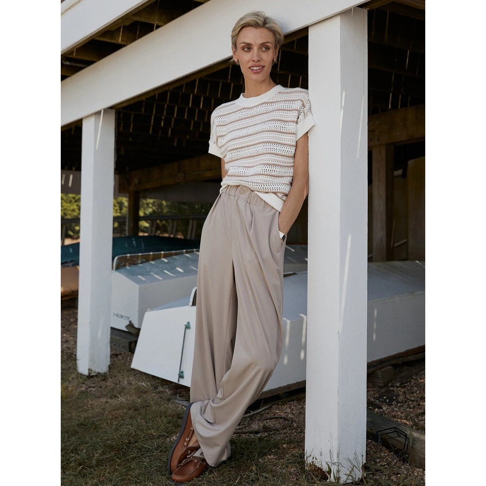 Varley Kayson pants size S wide leg taupe 29.5 inseam athleisure